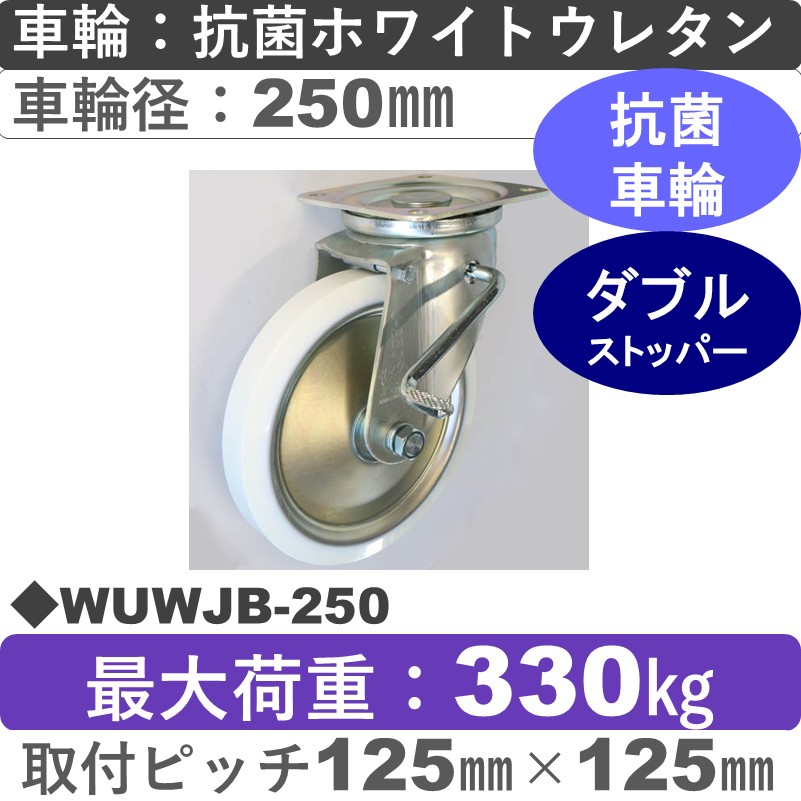 WUWJB-250 シシクアドクライス ストッパー付自在金具 抗菌ウレタン車輪250㎜