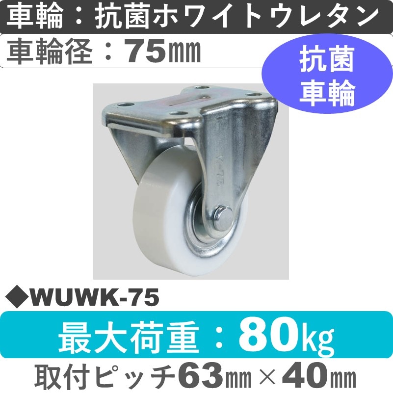 WUWK-75 シシクアドクライス 固定金具 抗菌ウレタン車輪75㎜