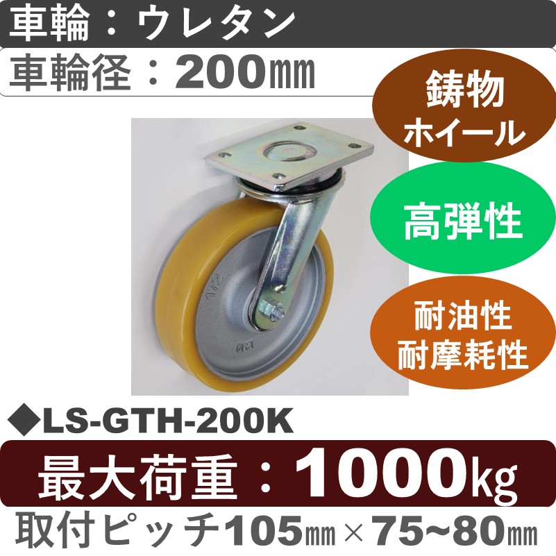 LS-GTH-200K Blickle/シシクアドクライス(株) 重荷重用自在金具 ウレタン車輪200㎜