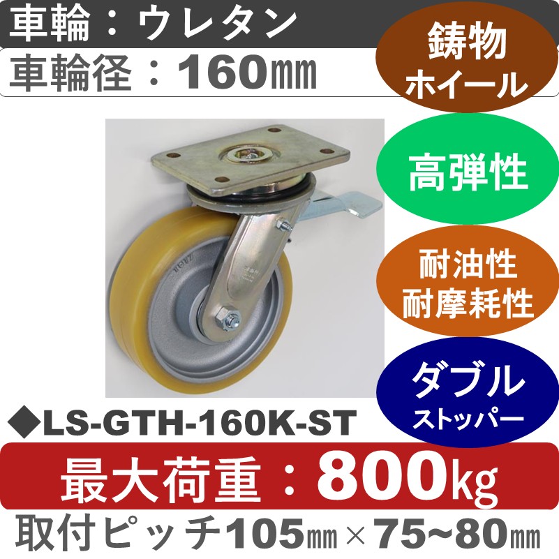 LS-GTH-160K-ST Blickle/シシクアドクライス(株) 重荷重用ストッパー付自在金具 ウレタン車輪160㎜