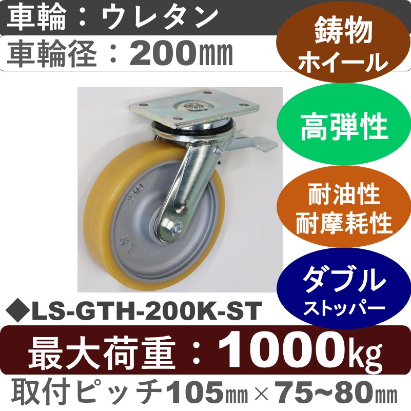 LS-GTH-200K-ST Blickle/シシクアドクライス(株) 重荷重用ストッパー付自在金具 ウレタン車輪200㎜