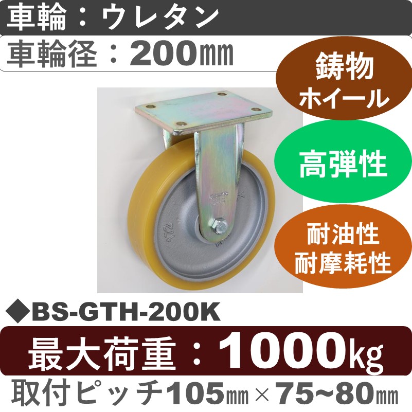 BS-GTH-200K Blickle/シシクアドクライス(株) 重荷重用固定金具 ウレタン車輪200㎜