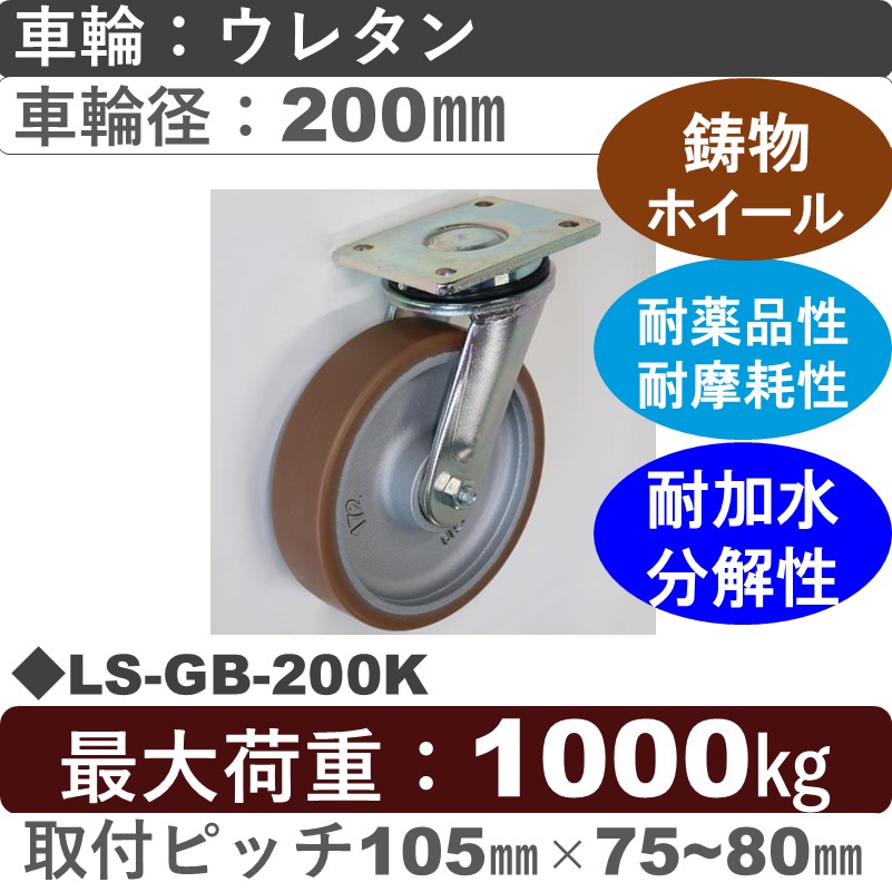 LS-GB-200K Blickle/シシクアドクライス(株) 重荷重用自在金具 ウレタン車輪200㎜