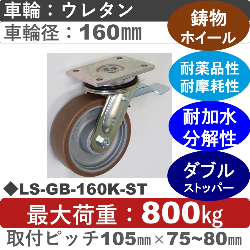 LS-GB-160K-ST Blickle/シシクアドクライス(株) 重荷重用ストッパー付自在金具 ウレタン車輪160㎜