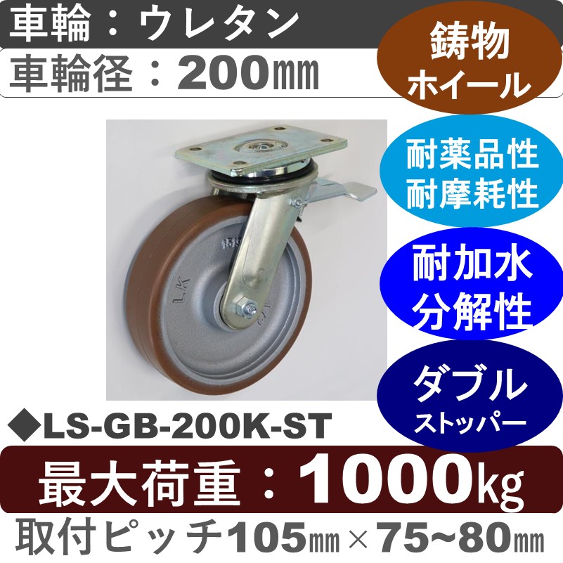 LS-GB-200K-ST Blickle/シシクアドクライス(株) 重荷重用ストッパー付自在金具 ウレタン車輪200㎜