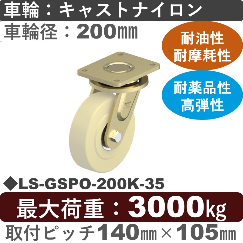 LS-GSPO-200K-35 Blickle/シシクアドクライス(株) 超重荷重用自在金具 キャストナイロン車輪200㎜