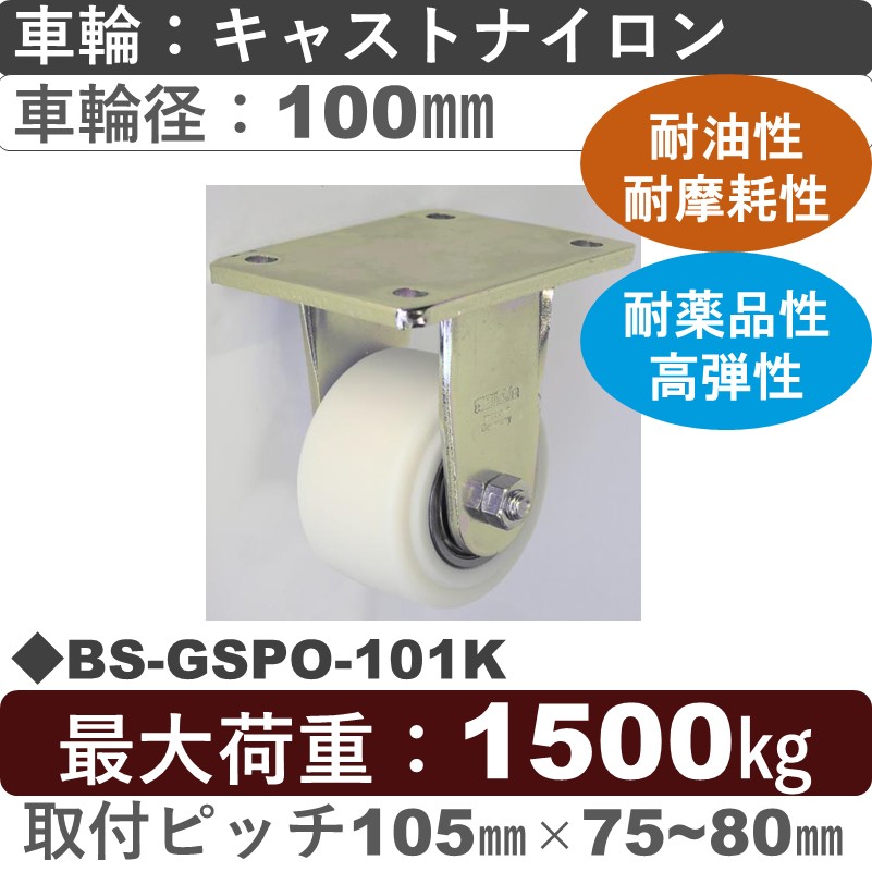 BS-GSPO-101K Blickle/シシクアドクライス(株) 超重荷重用固定金具 キャストナイロン車輪100㎜