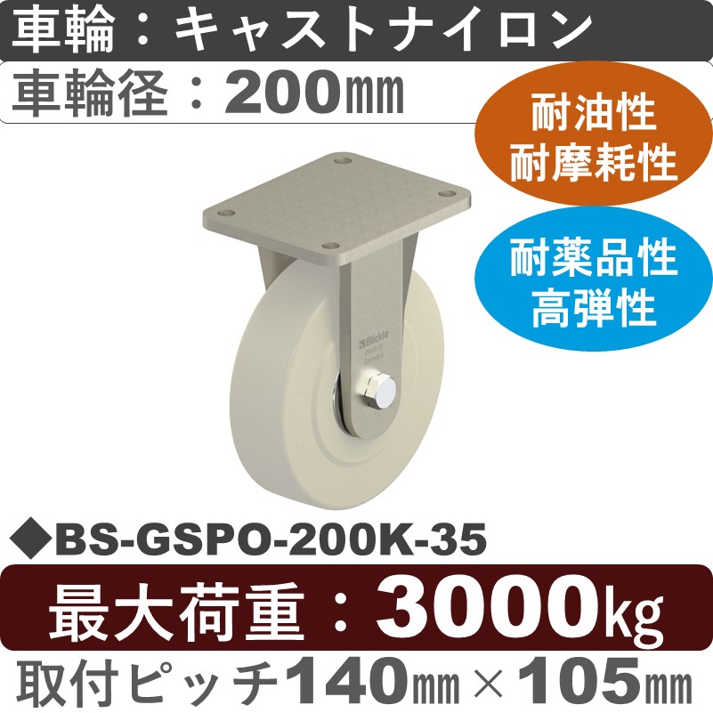 BS-GSPO-200K-35 Blickle/シシクアドクライス(株) 超重荷重用固定金具 キャストナイロン車輪200㎜