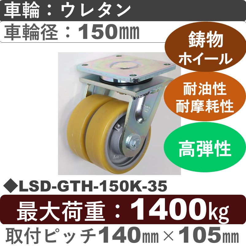 LSD-GTH-150K-35 Blickle/シシクアドクライス(株) 超重荷重用双輪自在金具 ウレタン車輪150㎜