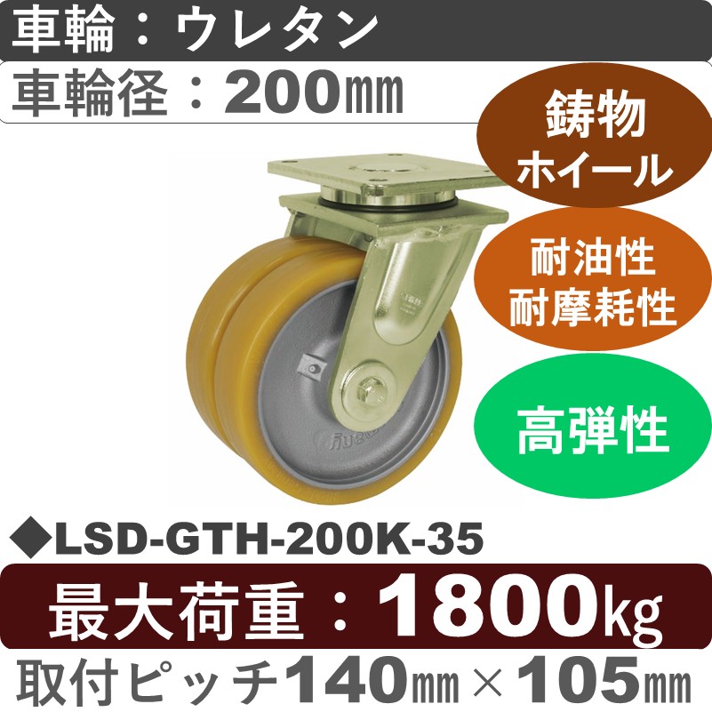 LSD-GTH-200K-35 Blickle/シシクアドクライス(株) 超重荷重用双輪自在金具 ウレタン車輪200㎜