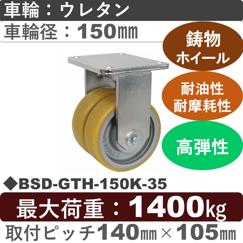 BSD-GTH-150K-35 Blickle/シシクアドクライス(株) 超重荷重用双輪固定金具 ウレタン車輪150㎜