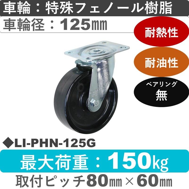 LI-PHN-125G Blickle/シシクアドクライス(株) 自在金具 特殊フェノール樹脂車輪125㎜