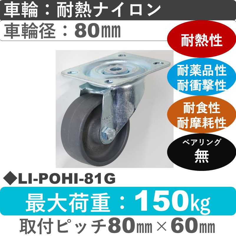 LI-POHI-81G Blickle/シシクアドクライス(株) 自在金具 耐熱ナイロン車輪80㎜