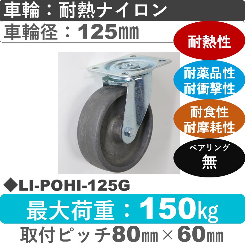 LI-POHI-125G Blickle/シシクアドクライス(株) 自在金具 耐熱ナイロン車輪125㎜