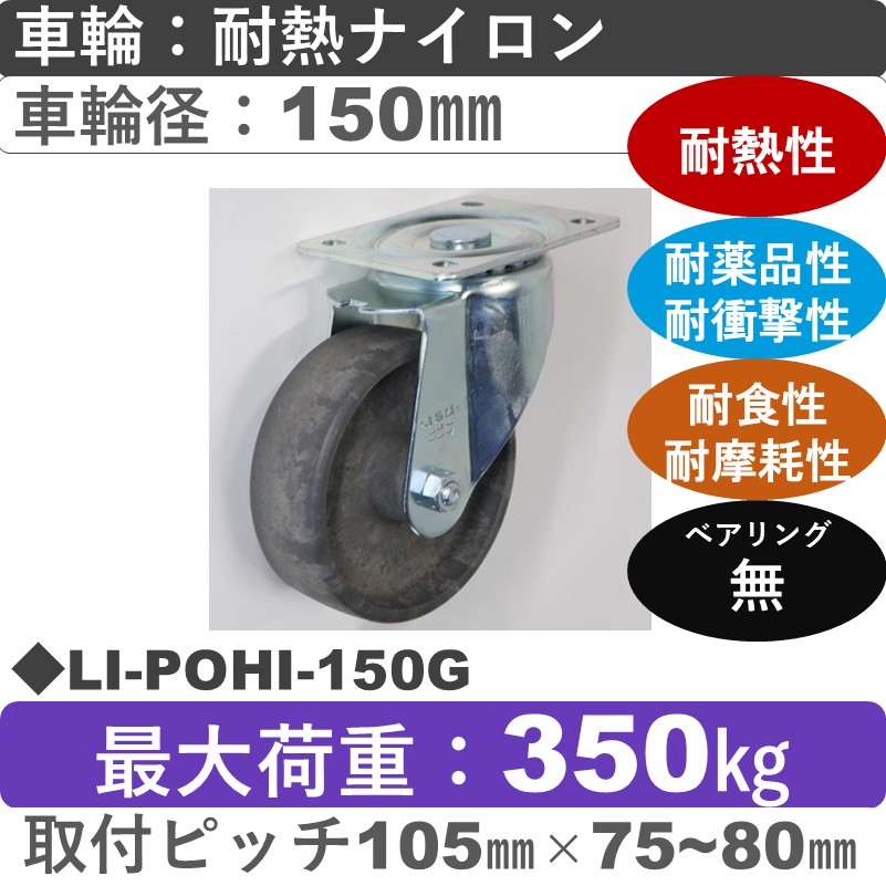 LI-POHI-150G Blickle/シシクアドクライス(株) 自在金具 耐熱ナイロン車輪150㎜