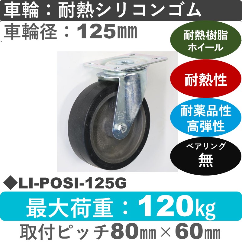 LI-POSI-125G Blickle/シシクアドクライス(株) 自在金具 耐熱シリコンゴム車輪125㎜