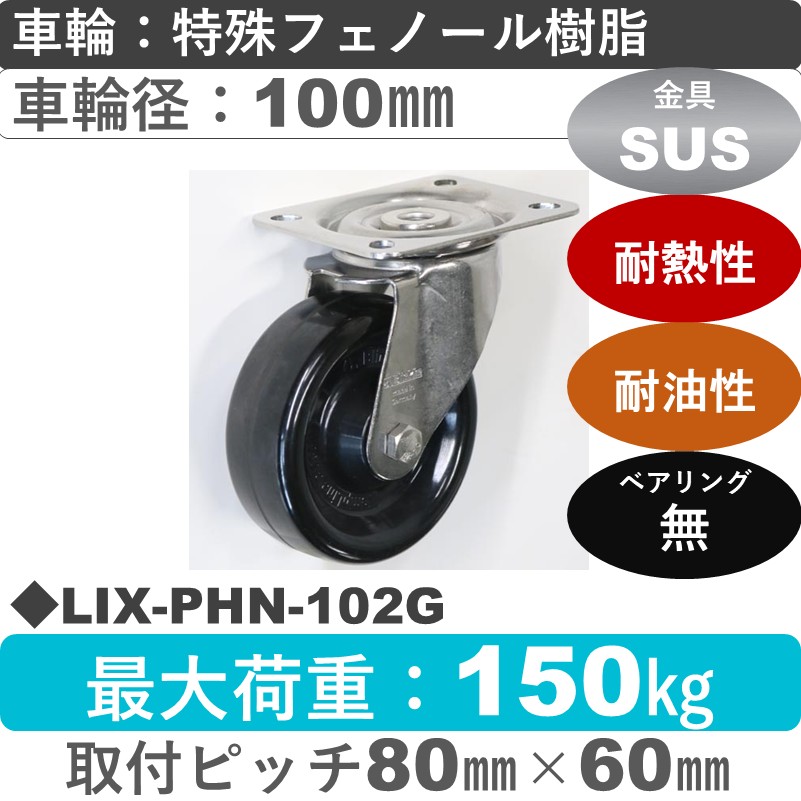 LIX-PHN-102G Blickle/シシクアドクライス(株) ステンレス自在金具 特殊フェノール樹脂車輪100㎜
