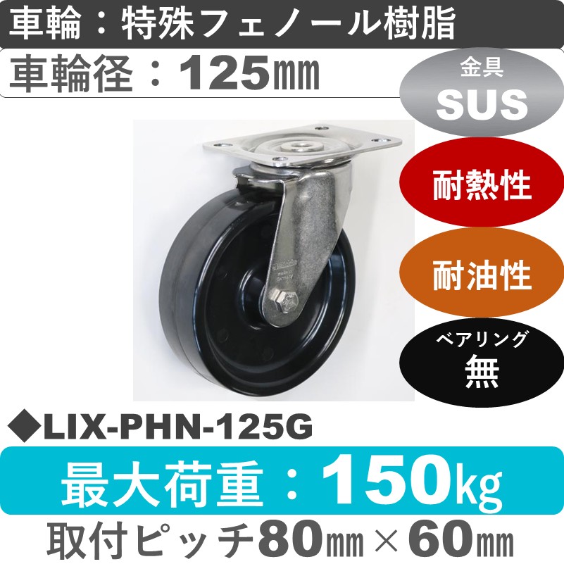 LIX-PHN-125G Blickle/シシクアドクライス(株) ステンレス自在金具 特殊フェノール樹脂車輪125㎜