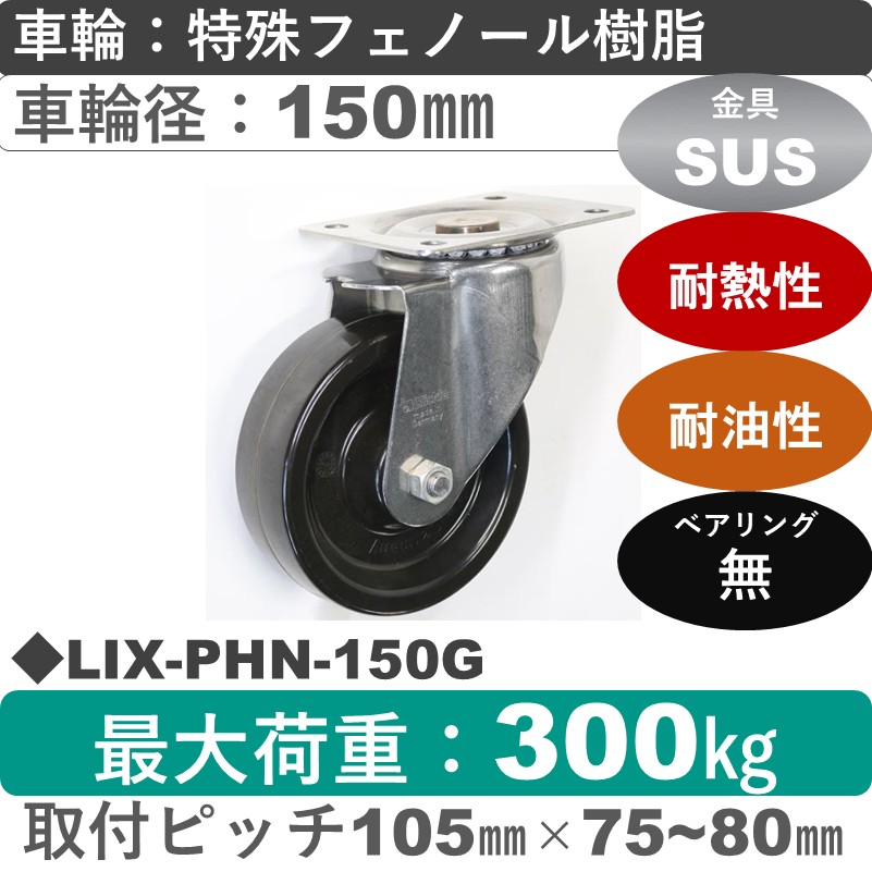LIX-PHN-150G Blickle/シシクアドクライス(株) ステンレス自在金具 特殊フェノール樹脂車輪150㎜