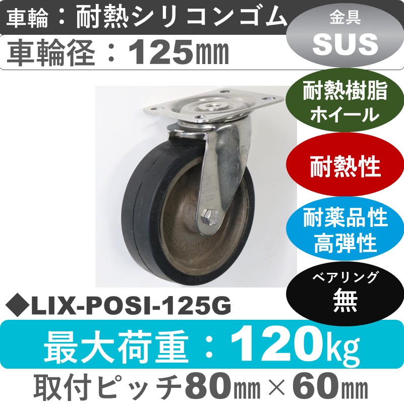 LIX-POSI-125G Blickle/シシクアドクライス(株) ステンレス自在金具 耐熱シリコンゴム車輪125㎜