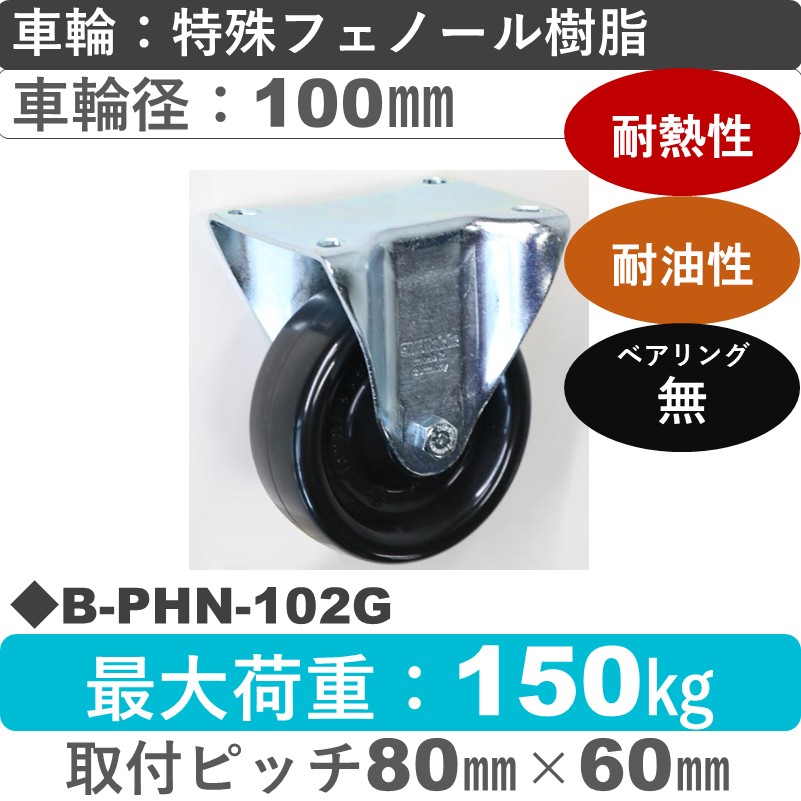 B-PHN-102G Blickle/シシクアドクライス(株) 固定金具 特殊フェノール樹脂車輪100㎜