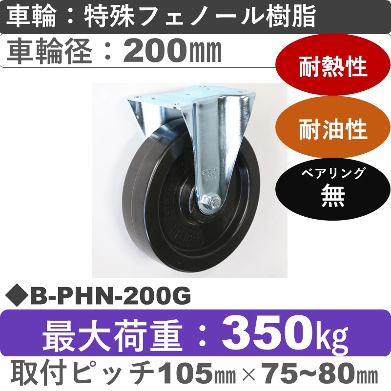 B-PHN-200G Blickle/シシクアドクライス(株) 固定金具 特殊フェノール樹脂車輪200㎜