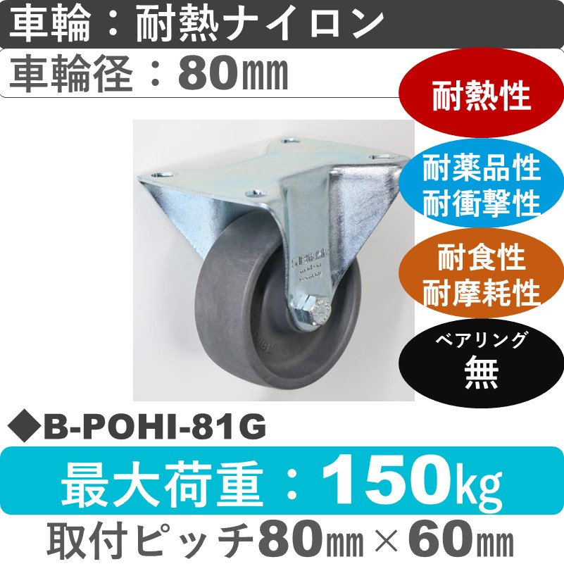 B-POHI-81G Blickle/シシクアドクライス(株) 固定金具 耐熱ナイロン車輪80㎜