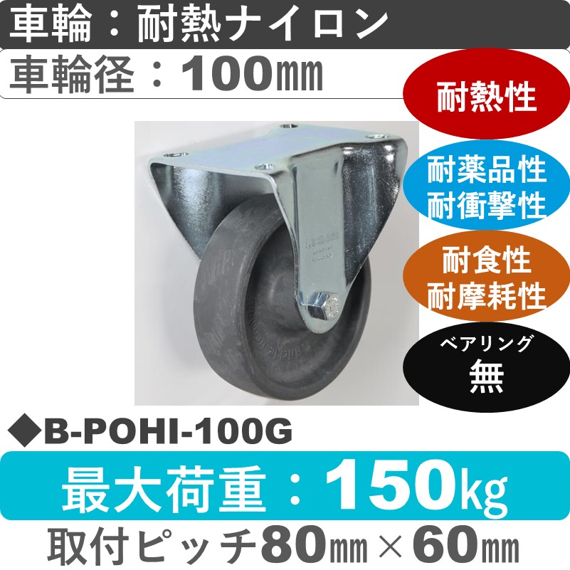 B-POHI-100G Blickle/シシクアドクライス(株) 固定金具 耐熱ナイロン車輪100㎜