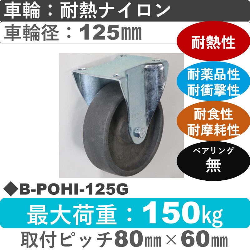 B-POHI-125G Blickle/シシクアドクライス(株) 固定金具 耐熱ナイロン車輪125㎜
