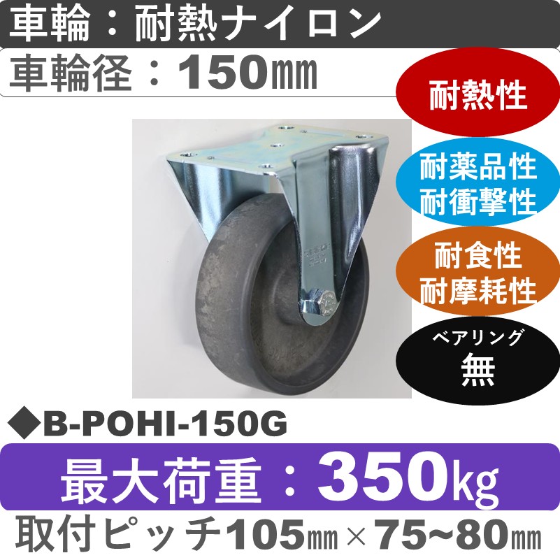 B-POHI-150G Blickle/シシクアドクライス(株) 固定金具 耐熱ナイロン車輪150㎜