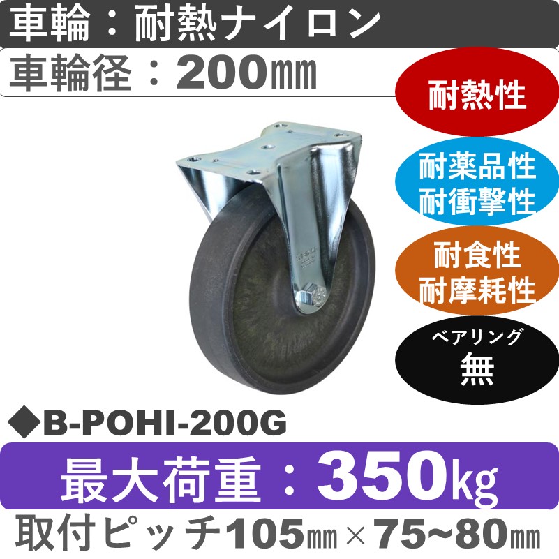 B-POHI-200G Blickle/シシクアドクライス(株) 固定金具 耐熱ナイロン車輪200㎜
