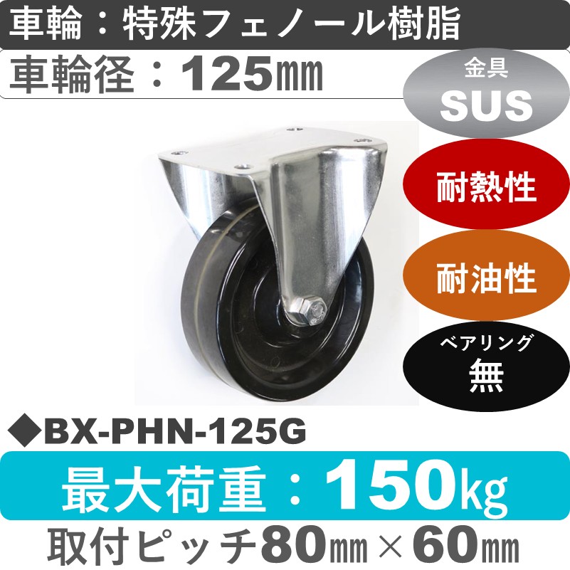 BX-PHN-125G Blickle/シシクアドクライス(株) ステンレス固定金具 特殊フェノール樹脂車輪125㎜