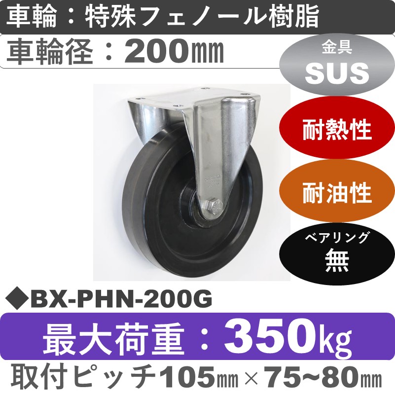 BX-PHN-200G Blickle/シシクアドクライス(株) ステンレス固定金具 特殊フェノール樹脂車輪200㎜