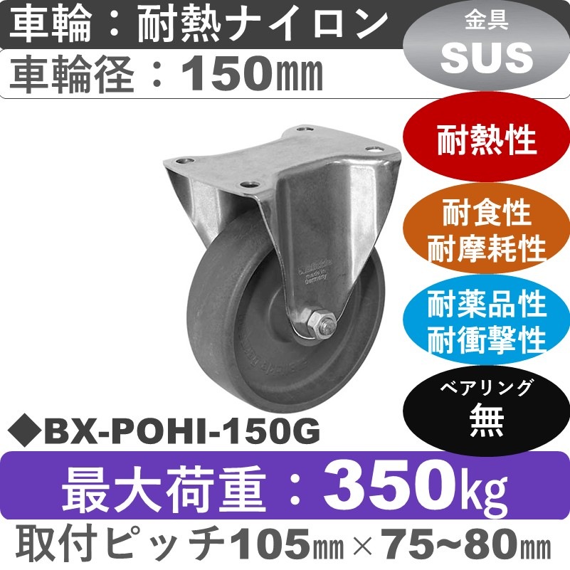 BX-POHI-150G Blickle/シシクアドクライス(株) ステンレス固定金具 耐熱ナイロン車輪150㎜
