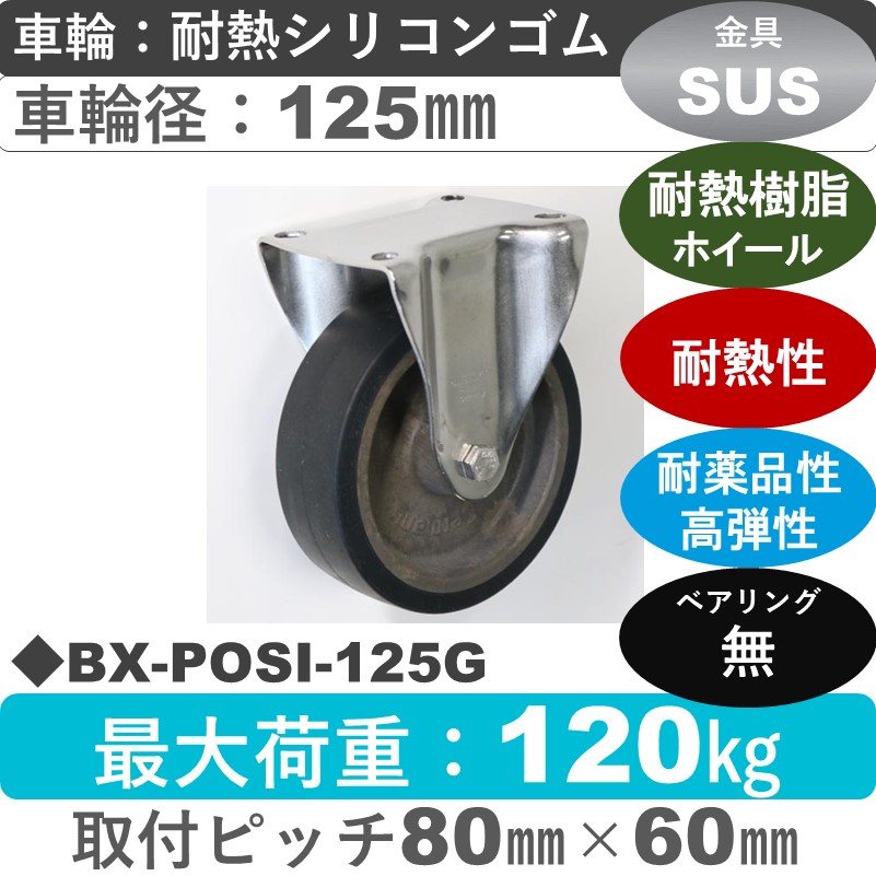 BX-POSI-125G Blickle/シシクアドクライス(株) ステンレス固定金具 耐熱シリコンゴム車輪125㎜