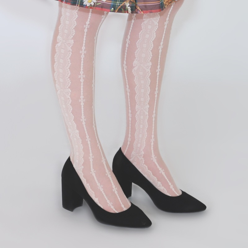 ȥ饤ץ졼ˡå (Stripe lace knee Socks)