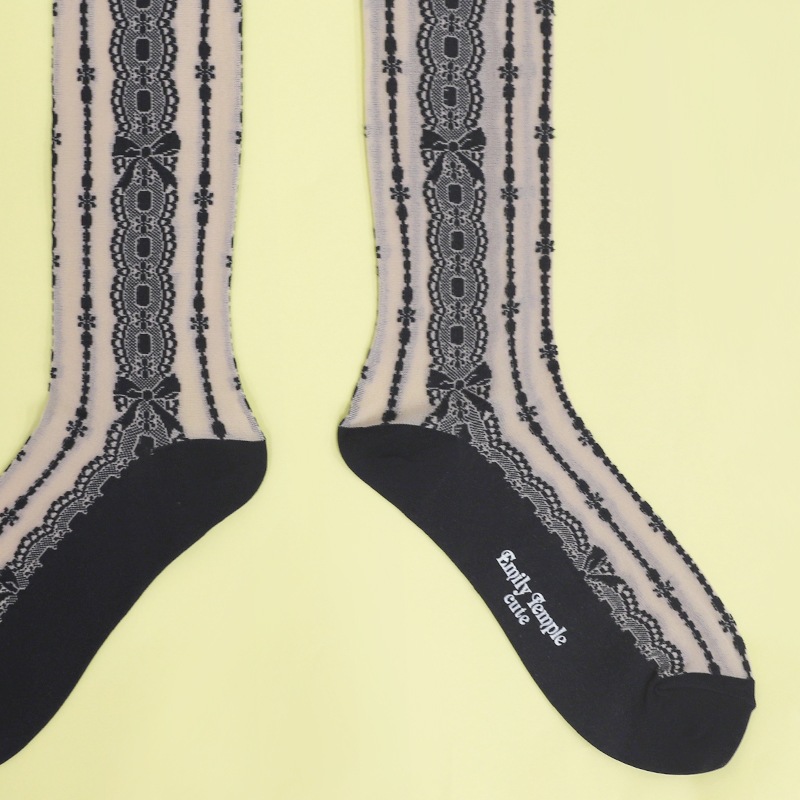 ȥ饤ץ졼ˡå (Stripe lace knee Socks)