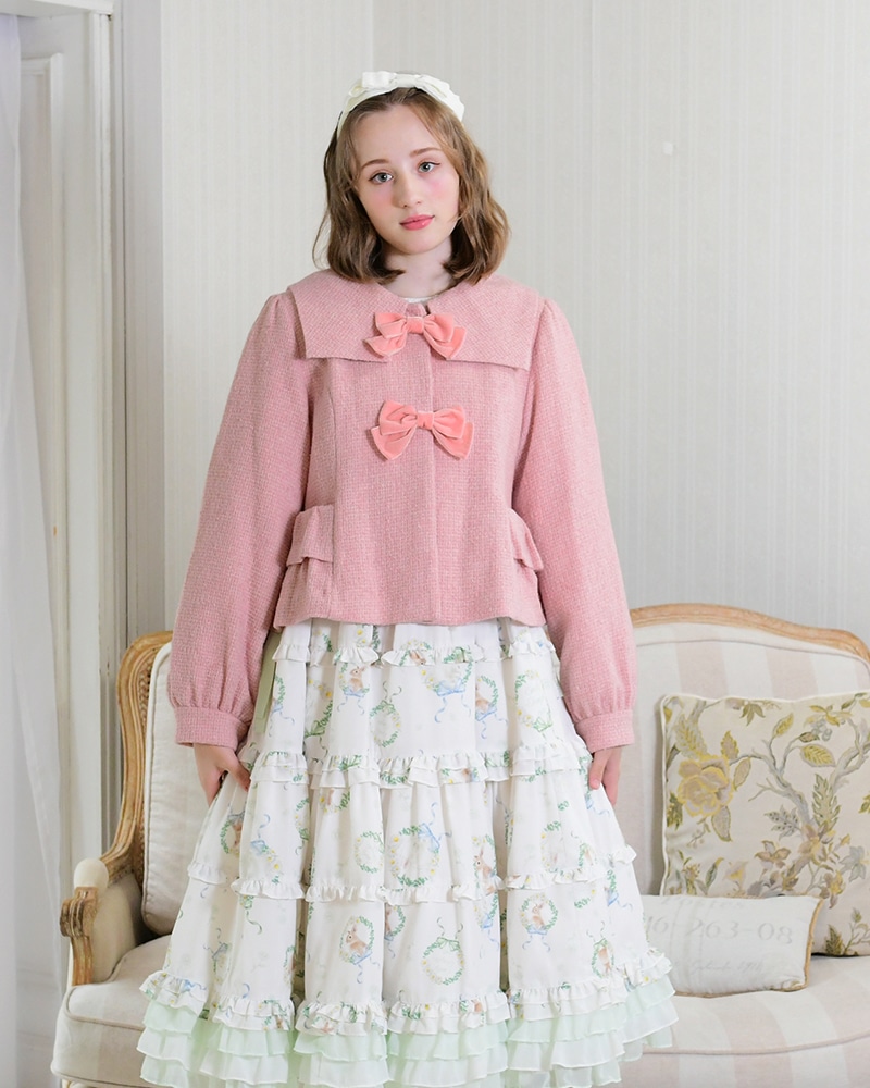 ��Reservation�ۥХå���ܥ�ĥ����ɥ�����(back ribbon tweed coat)