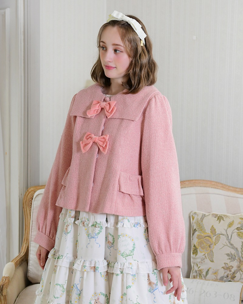 ��Reservation�ۥХå���ܥ�ĥ����ɥ�����(back ribbon tweed coat)