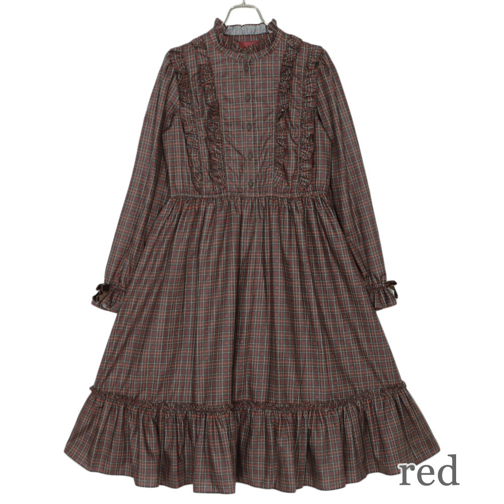 ������ɥ��顼�ե�륿��������ԡ��� (standcollar frill tartan dress)