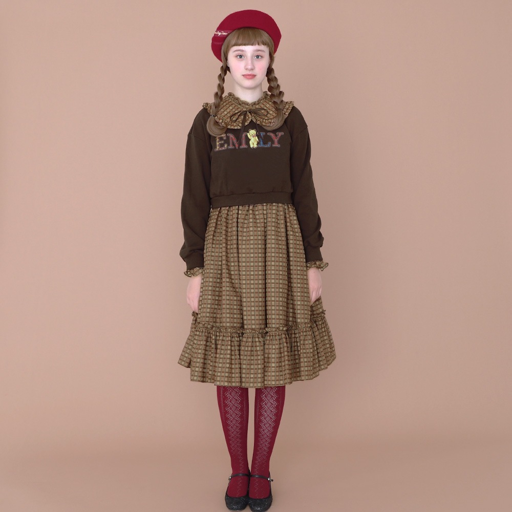 ������ɥ��顼�ե�륿��������ԡ��� (standcollar frill tartan dress)