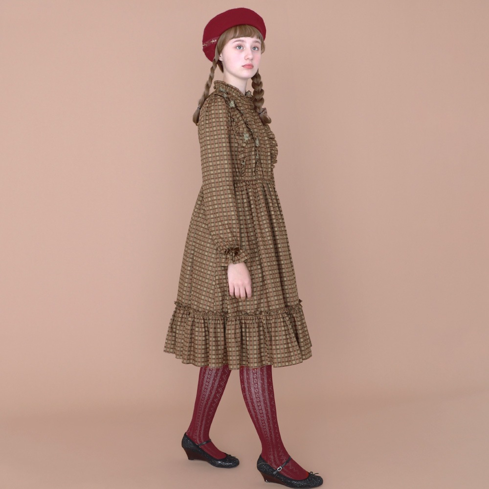 ������ɥ��顼�ե�륿��������ԡ��� (standcollar frill tartan dress)