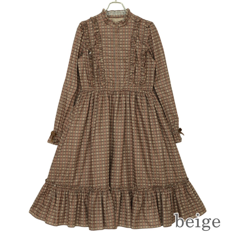 ������ɥ��顼�ե�륿��������ԡ��� (standcollar frill tartan dress)