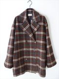 MEYAME メヤメ/ WOOL CHECK DOUBLE COAT(Ladies')/ ブラウン