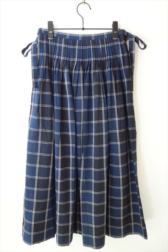 TOAST トースト/ Market Check Pleated Cotton Linen Skirt/ デニム