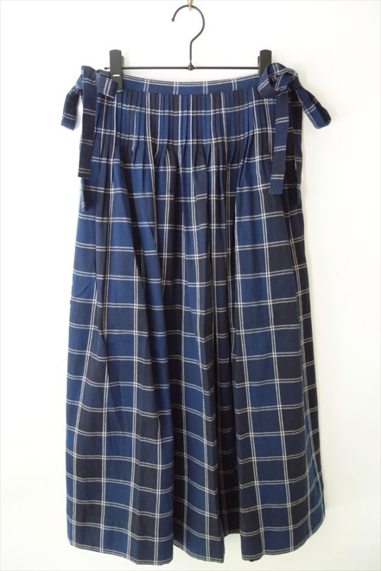TOAST トースト/ Market Check Pleated Cotton Linen Skirt/ デニム