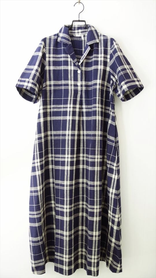 TOAST トースト/ Check Linen Cotton Swing Dress/ ブルー×ソヤ