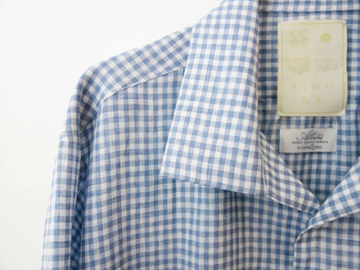 KIMURA キムラ/ whole oblong collar shirt LS_Albini linen/ ギンガム
