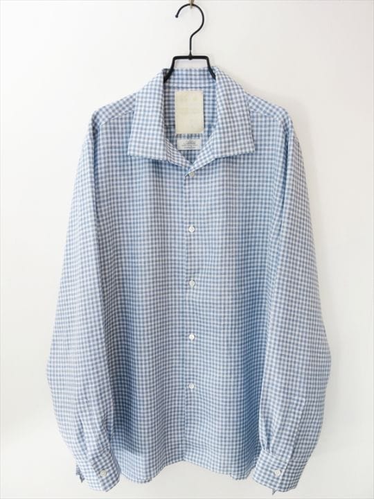 トップス KIMURA/ Linen washi shirt White KIMURA キムラ/ whole oblong collar shirt LS_Albini linen/ ギンガム