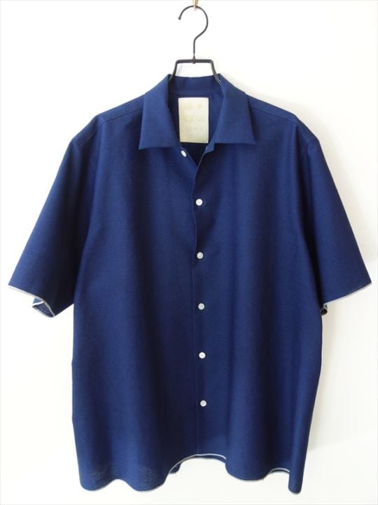 KIMURA キムラ/ convertible collar shirt HS/ インディゴ×インディゴ